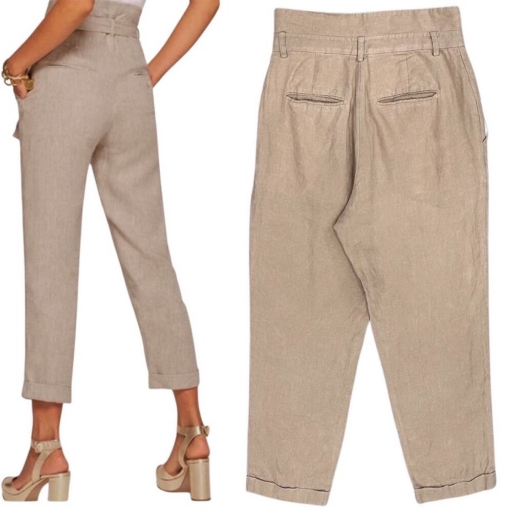 Reformation Fisher Paperbag Linen Pant Straight Leg Cuffed Ankle High Waisted - Picture 2 of 12